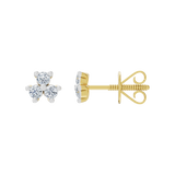 Złote kolczyki z brylantami w kształcie kwiatu z trzema lśniącymi kamieniami