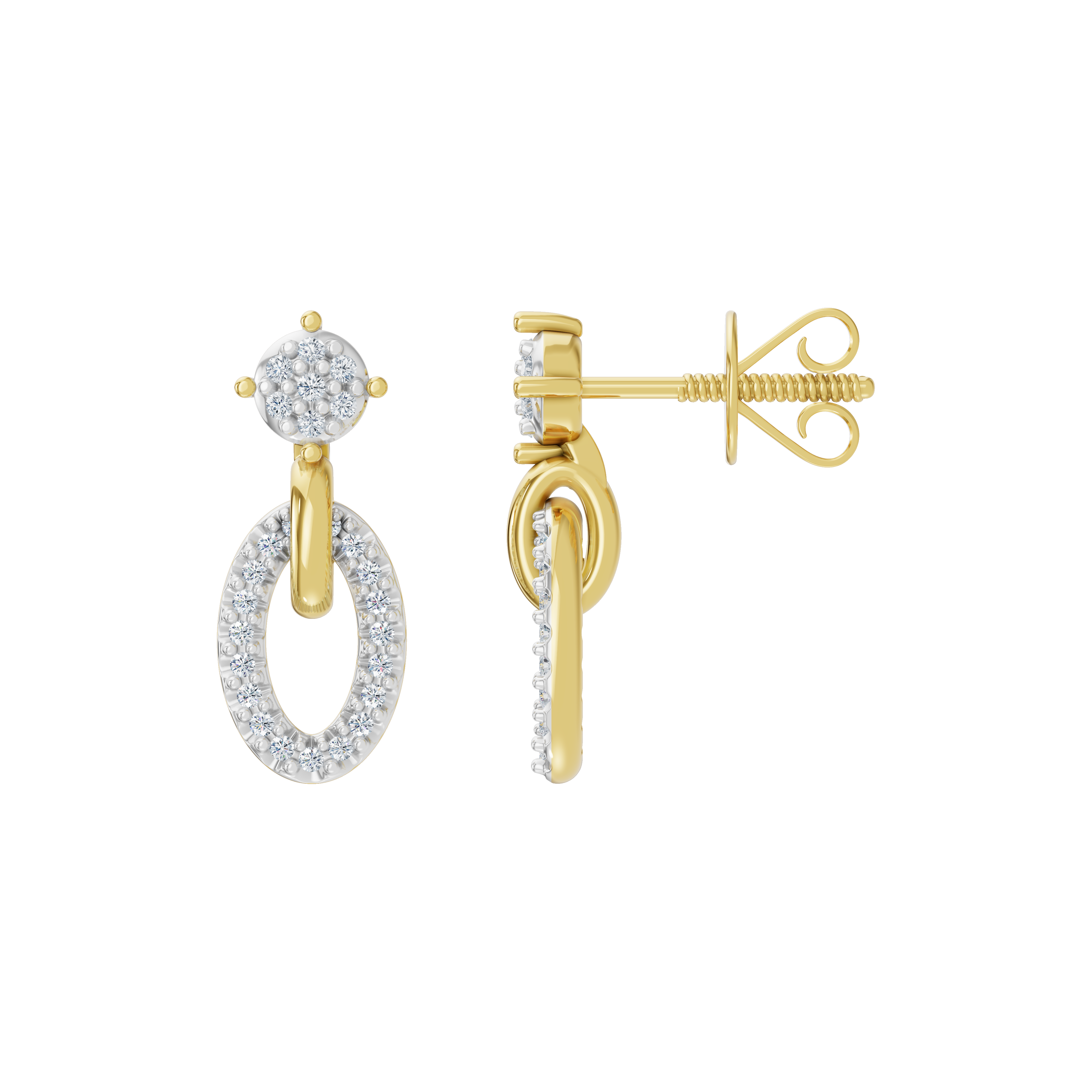 Złote kolczyki wiszące z brylantami w eleganckim kształcie owalnym dla wyrafinowanych stylizacji