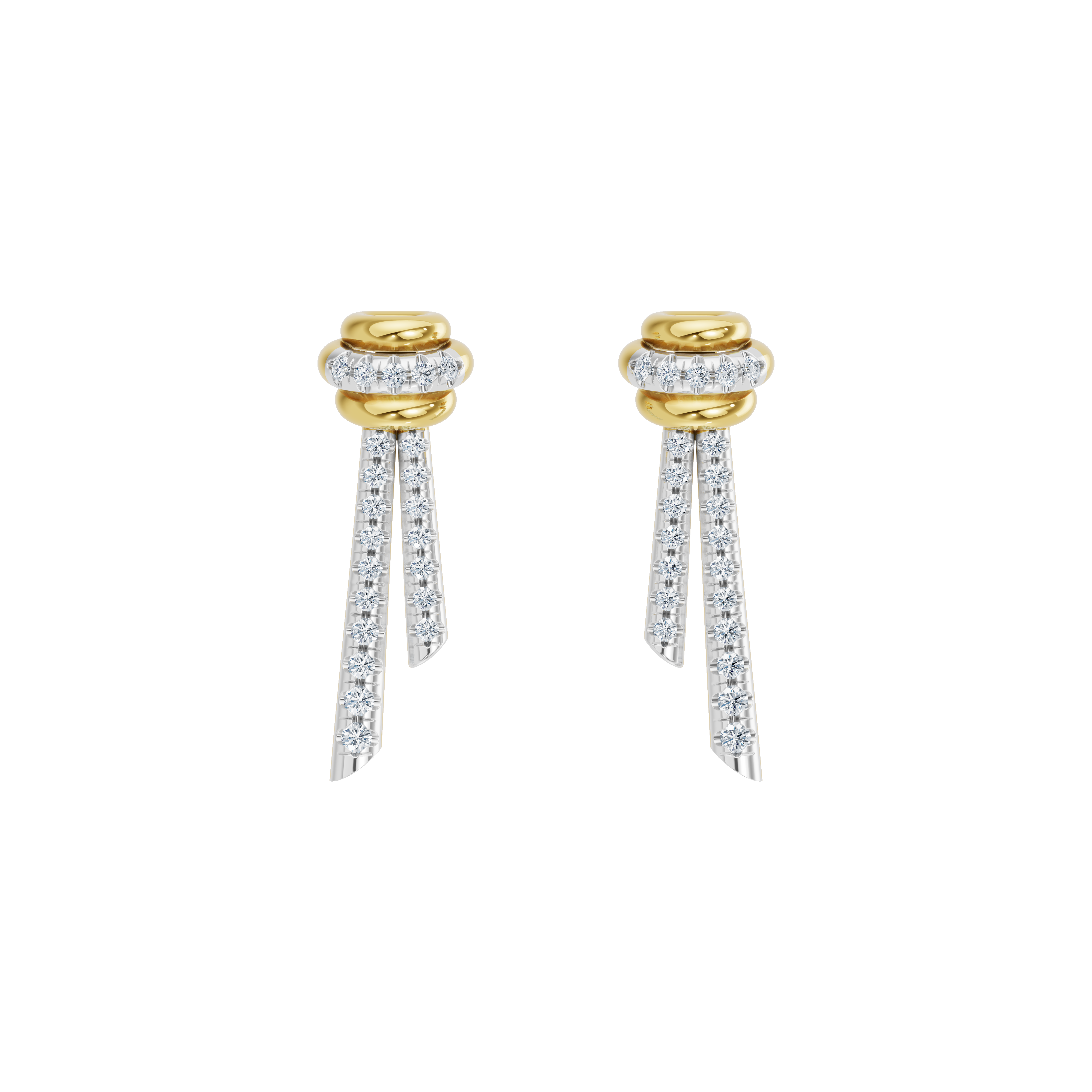 Złote kolczyki z brylantami w eleganckim wzorze w kształcie wstążek od Venetia Jewels