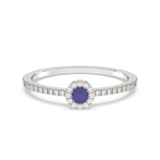 Pierścionek Halo z Niebieskim Szafirem