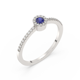 Pierścionek Halo z Niebieskim Szafirem