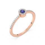 Pierścionek Halo z Niebieskim Szafirem