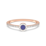 Pierścionek Halo z Niebieskim Szafirem
