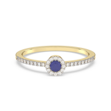 Pierścionek Halo z Niebieskim Szafirem