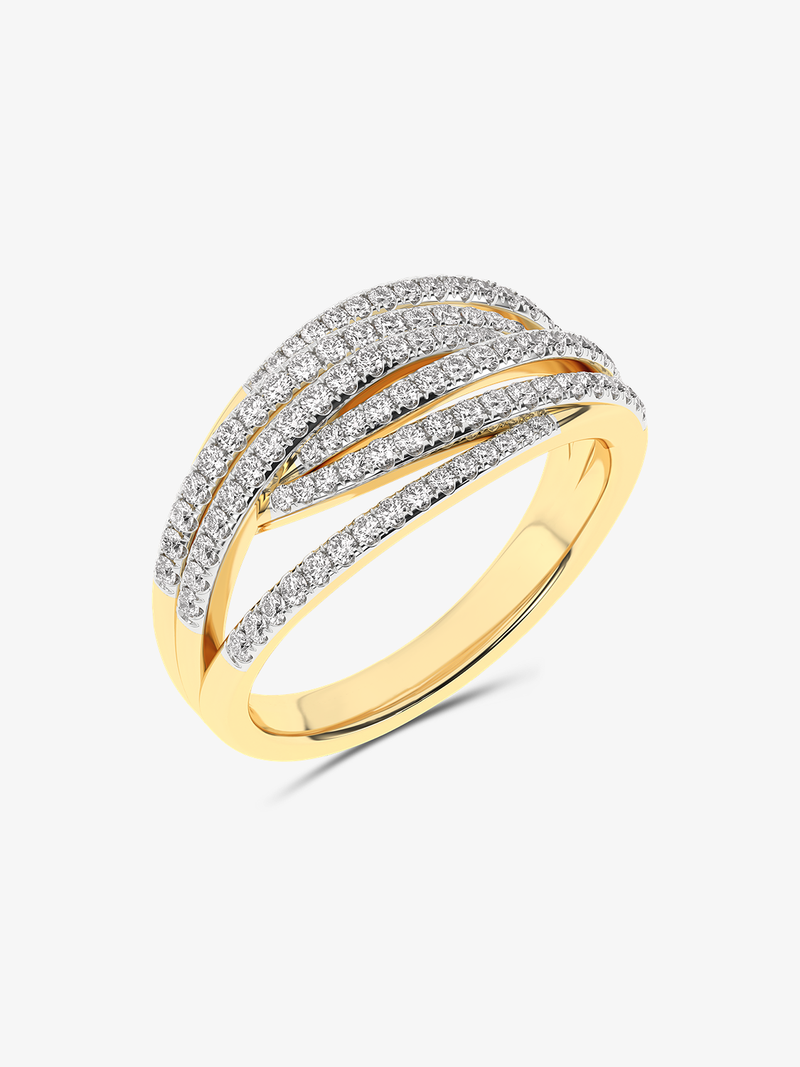 Designerski pierścionek z brylantami w złotej oprawie z nowoczesnym wzornictwem