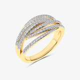 Designerski pierścionek z brylantami w złotej oprawie z nowoczesnym wzornictwem