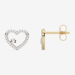 Złote kolczyki serce z brylantem otoczone lśniącymi cyrkoniami, eleganckie i pełne blasku