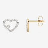 Złote kolczyki serce z brylantem otoczone lśniącymi cyrkoniami, eleganckie i pełne blasku