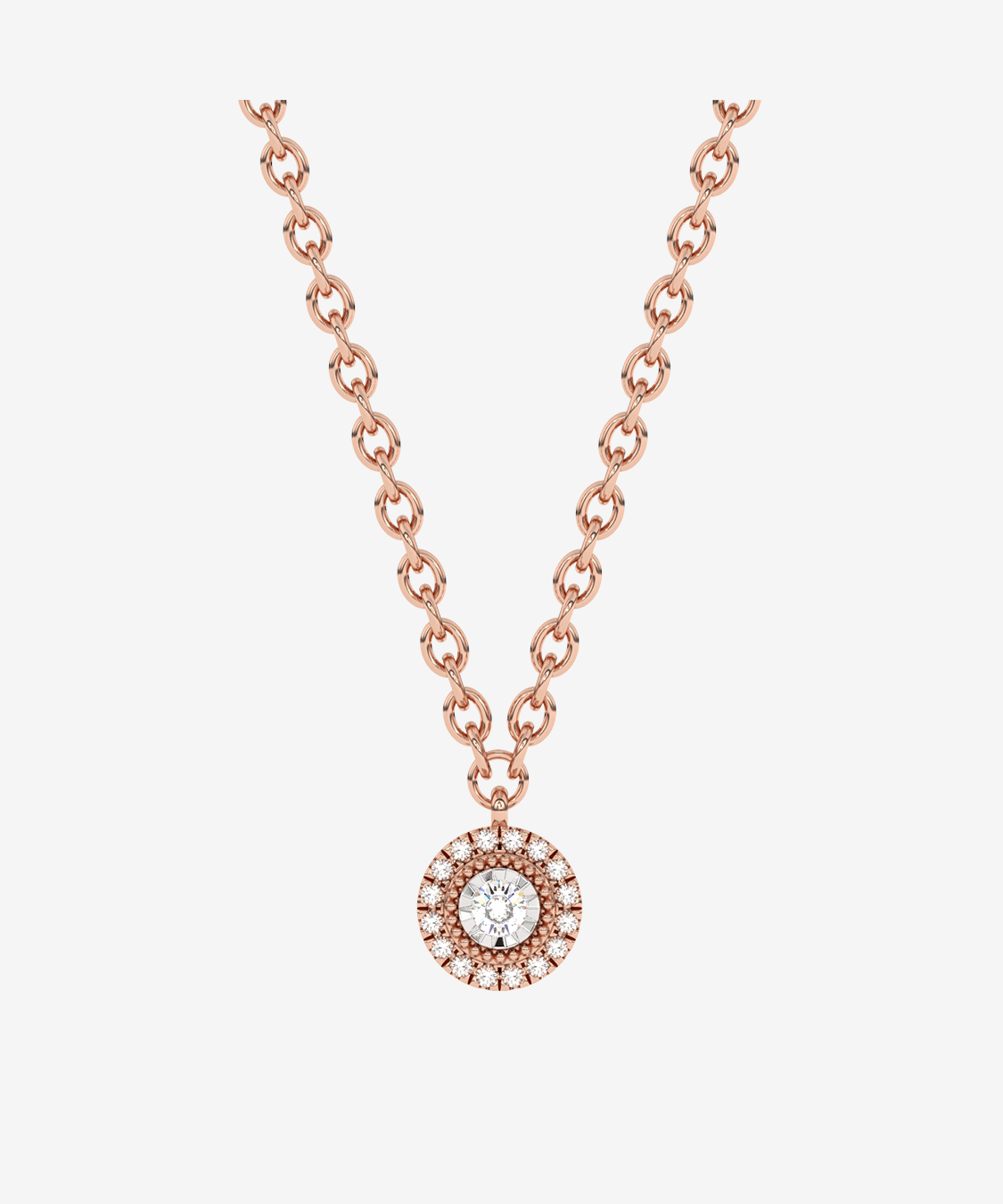 Elegancki naszyjnik z brylantem halo w złotej oprawie z łańcuszkiem od Venetia Jewels