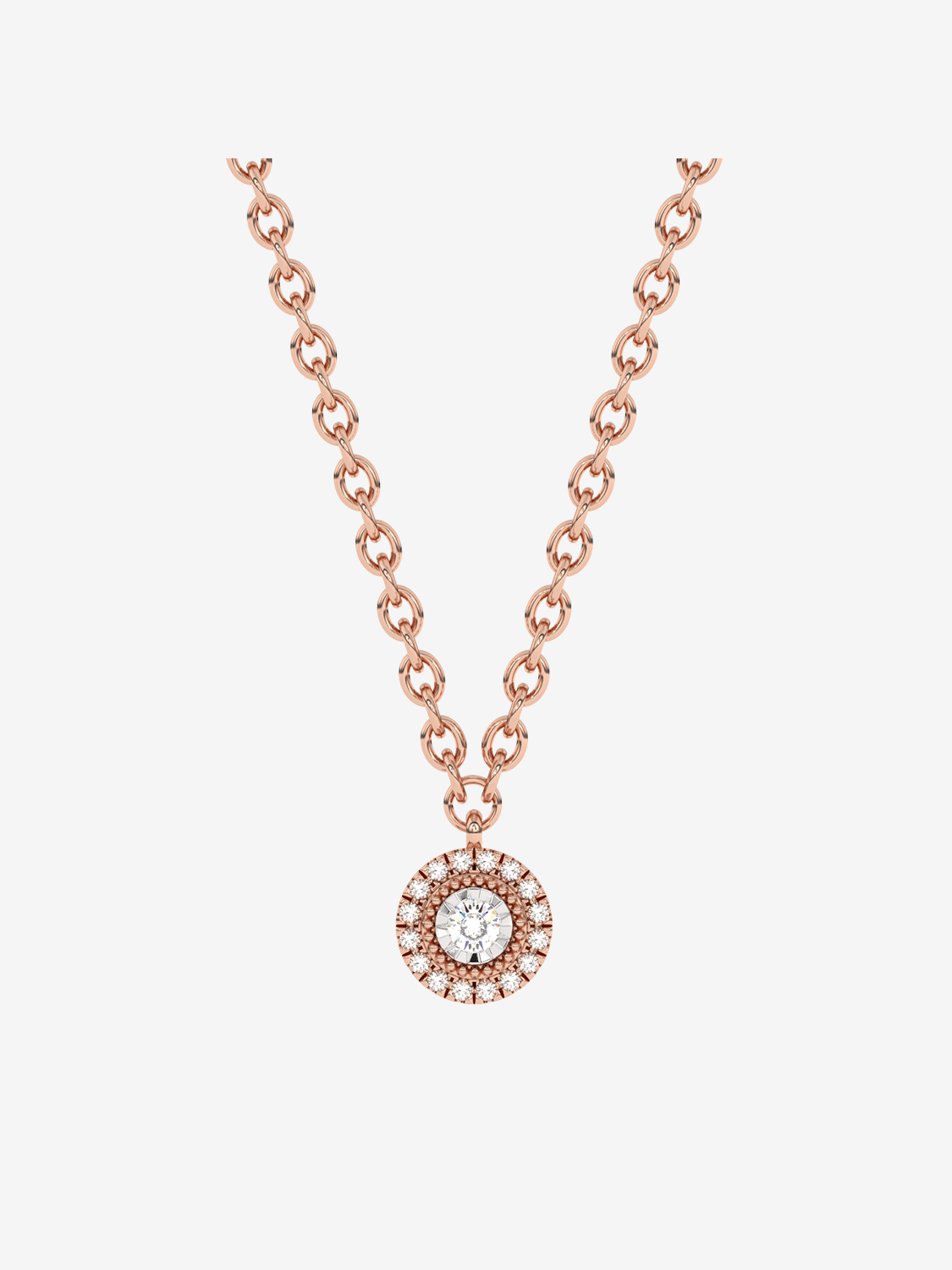 Elegancki naszyjnik z brylantem halo w złotej oprawie z łańcuszkiem od Venetia Jewels