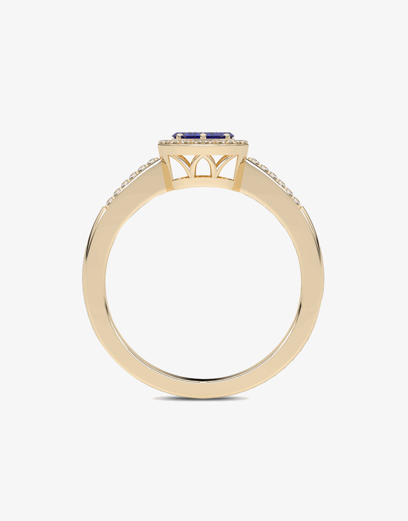 Złoty pierścionek z szafirem i diamentami o eleganckim designie od Venetia Jewels