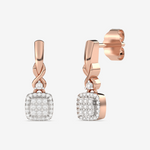 Kwadratowe złote kolczyki z brylantami od Venetia Jewels w modnym różowym złocie.