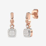 Kwadratowe złote kolczyki z brylantami od Venetia Jewels w modnym różowym złocie.