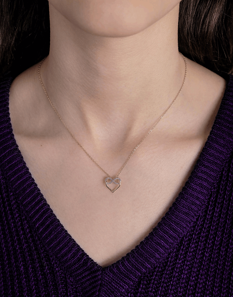 Wisiorek serce nieskończoność złoto na subtelnej złotej łańcuszku, idealny na każdą okazję