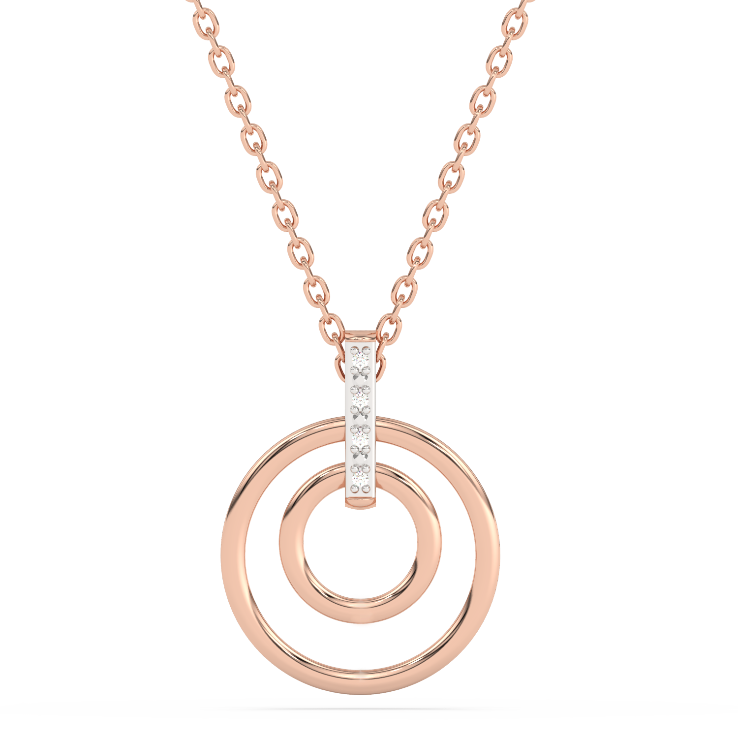 Wisiorek z brylantami w formie dwóch złotych okręgów na delikatnym łańcuszku od Venetia Jewels