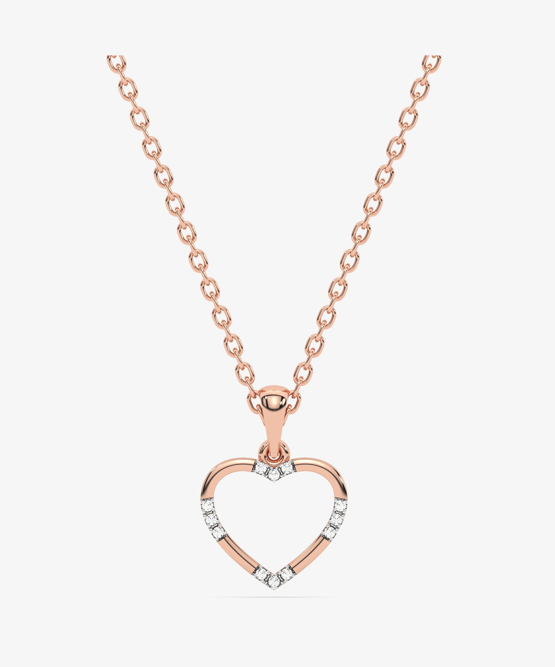 Zawieszka serce złoto 585 z kryształami na delikatnym łańcuszku różowego złota