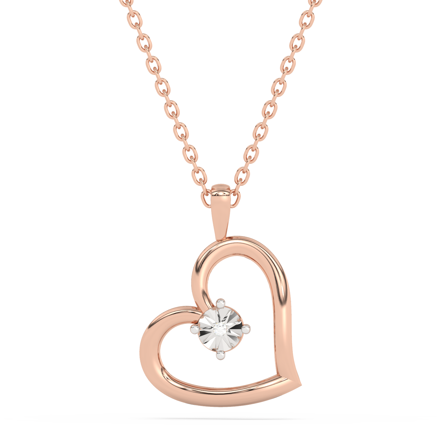 Zawieszka serce złoto 585 z diamentem na delikatnym łańcuszku, elegancki naszyjnik na prezent