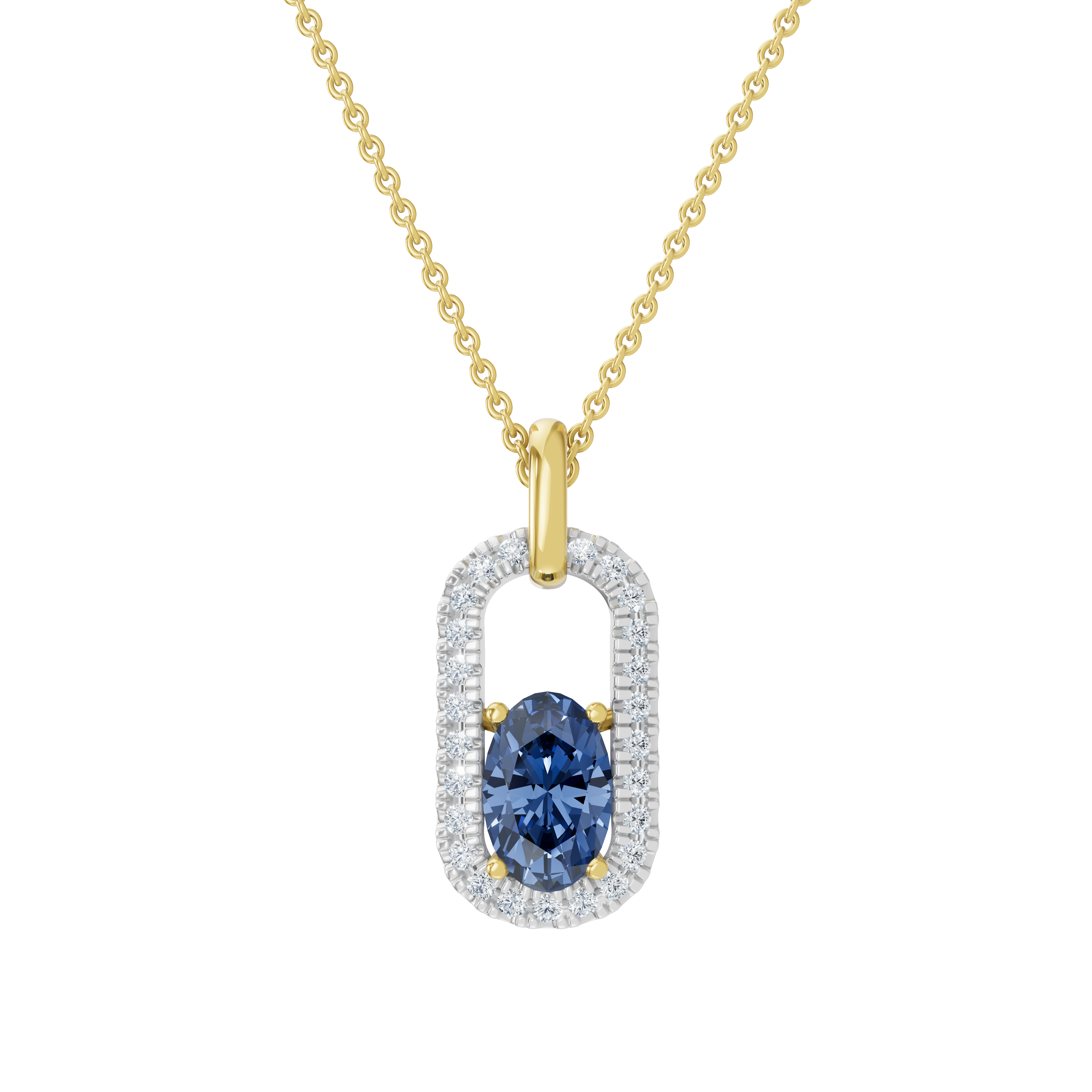 Złota zawieszka z szafirem i brylantami na delikatnym łańcuszku od Venetia Jewels