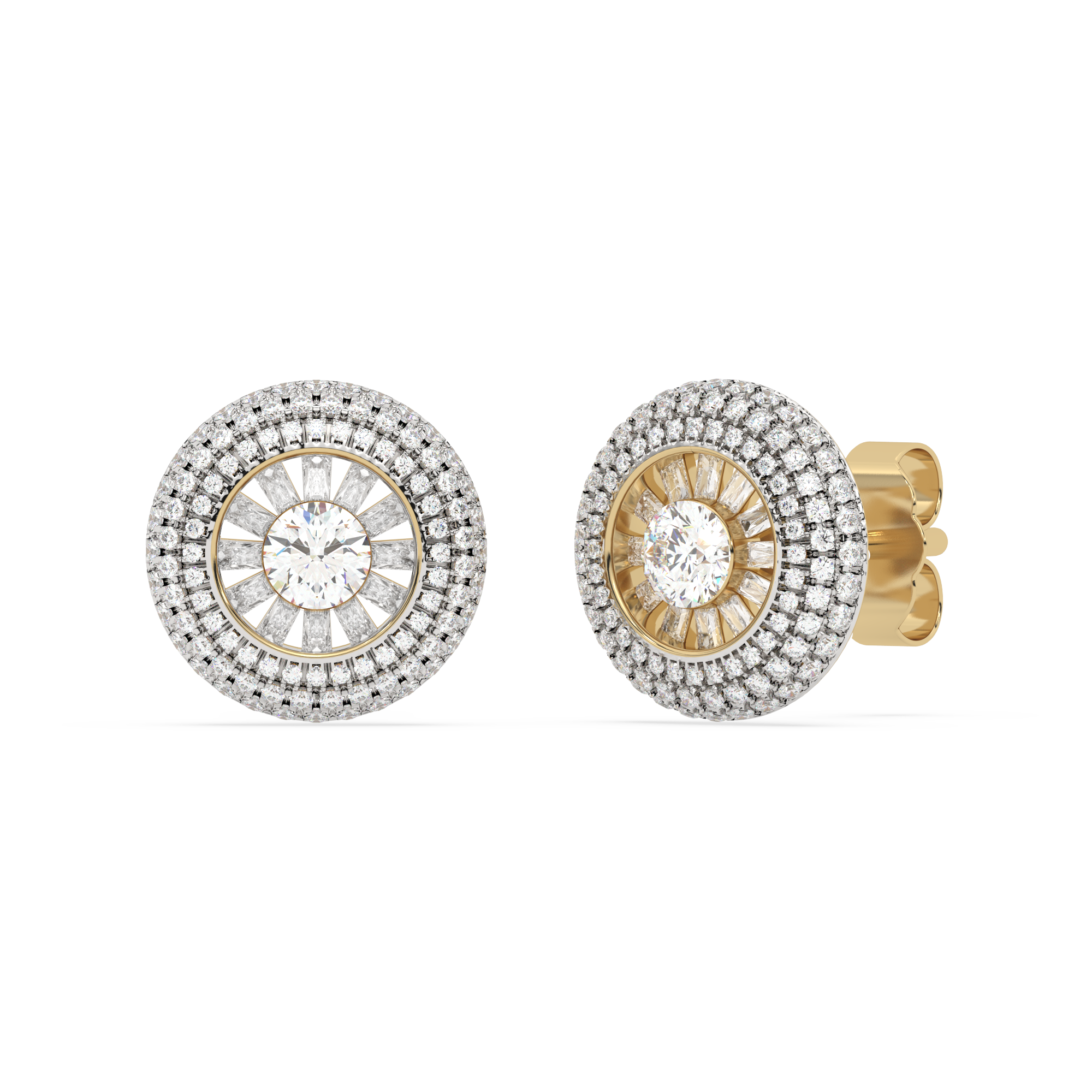 Eleganckie złote kolczyki z brylantami w okrągłym designie, idealne na specjalne okazje