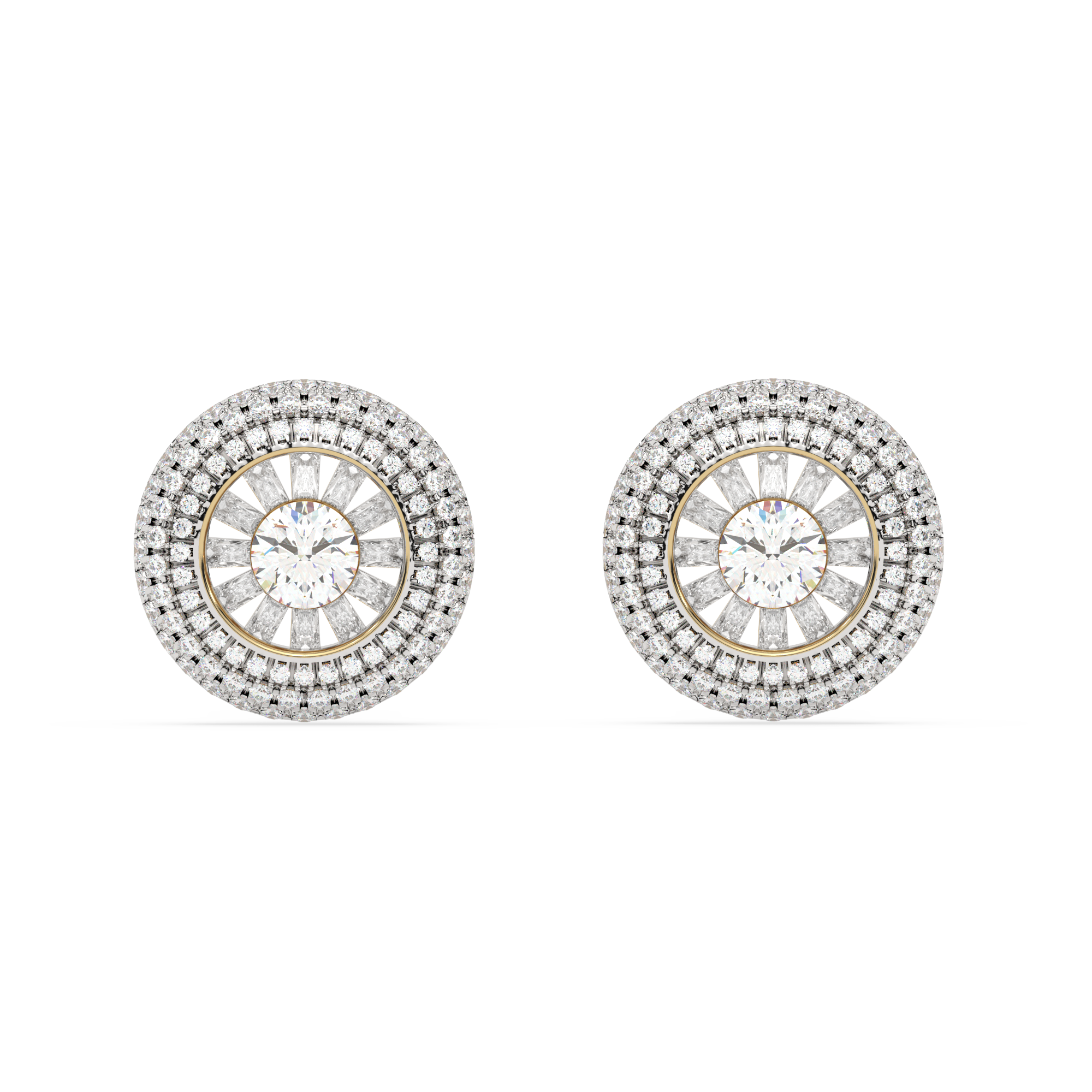 Eleganckie złote kolczyki z brylantami w okrągłym wzorze z centralnym brylantem