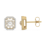 Złote kolczyki z brylantami w nowoczesnym kształcie z eleganckim wykończeniem, idealne na specjalne okazje