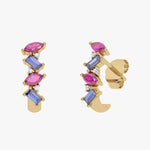 Złote kolczyki z granatami i tanzanitami, elegancki design z trzema różnymi kamieniami