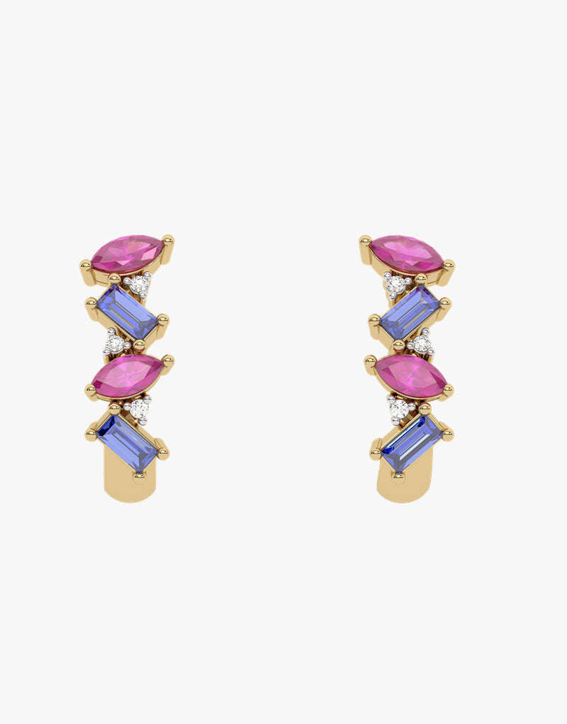 Złote kolczyki z granatami i tanzanitami, eleganckie zdobienia i unikalny design od Venetia Jewels