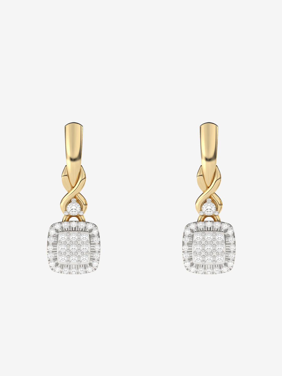 Eleganckie kwadratowe złote kolczyki z brylantami, idealne na specjalne okazje, od Venetia Jewels