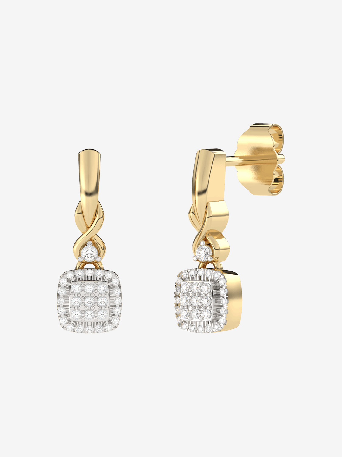 VBE-516 kwadratowe złote kolczyki z brylantami z eleganckim wykończeniem