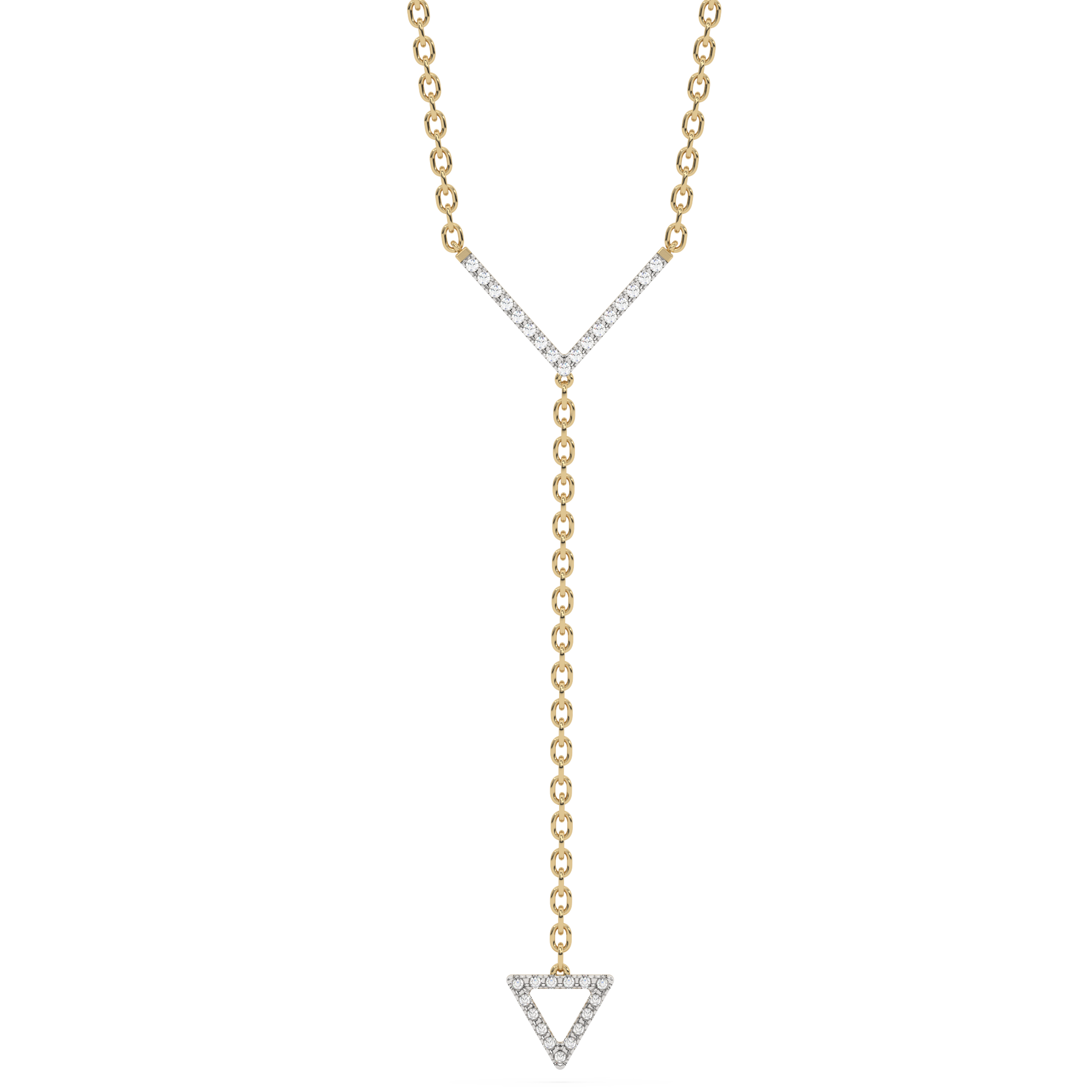 Złoty naszyjnik z brylantami w kształcie litery V, idealny na eleganckie okazje