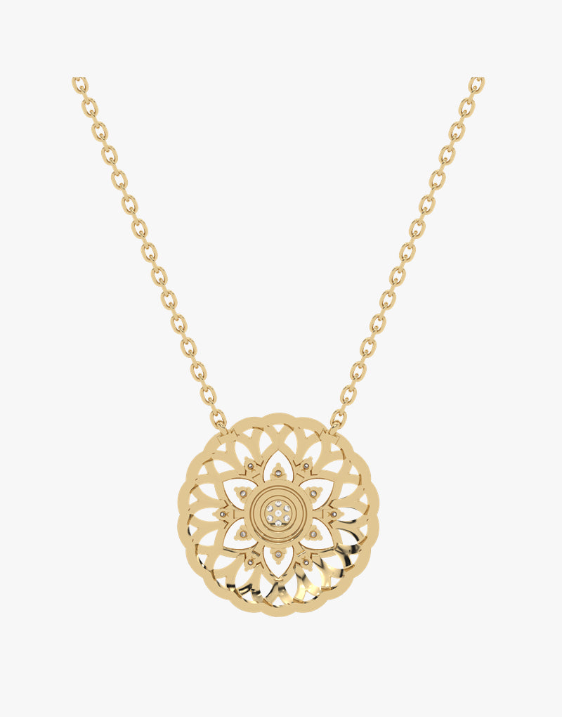 Złoty naszyjnik z mandalą i brylantami od Venetia Jewels o eleganckim designie