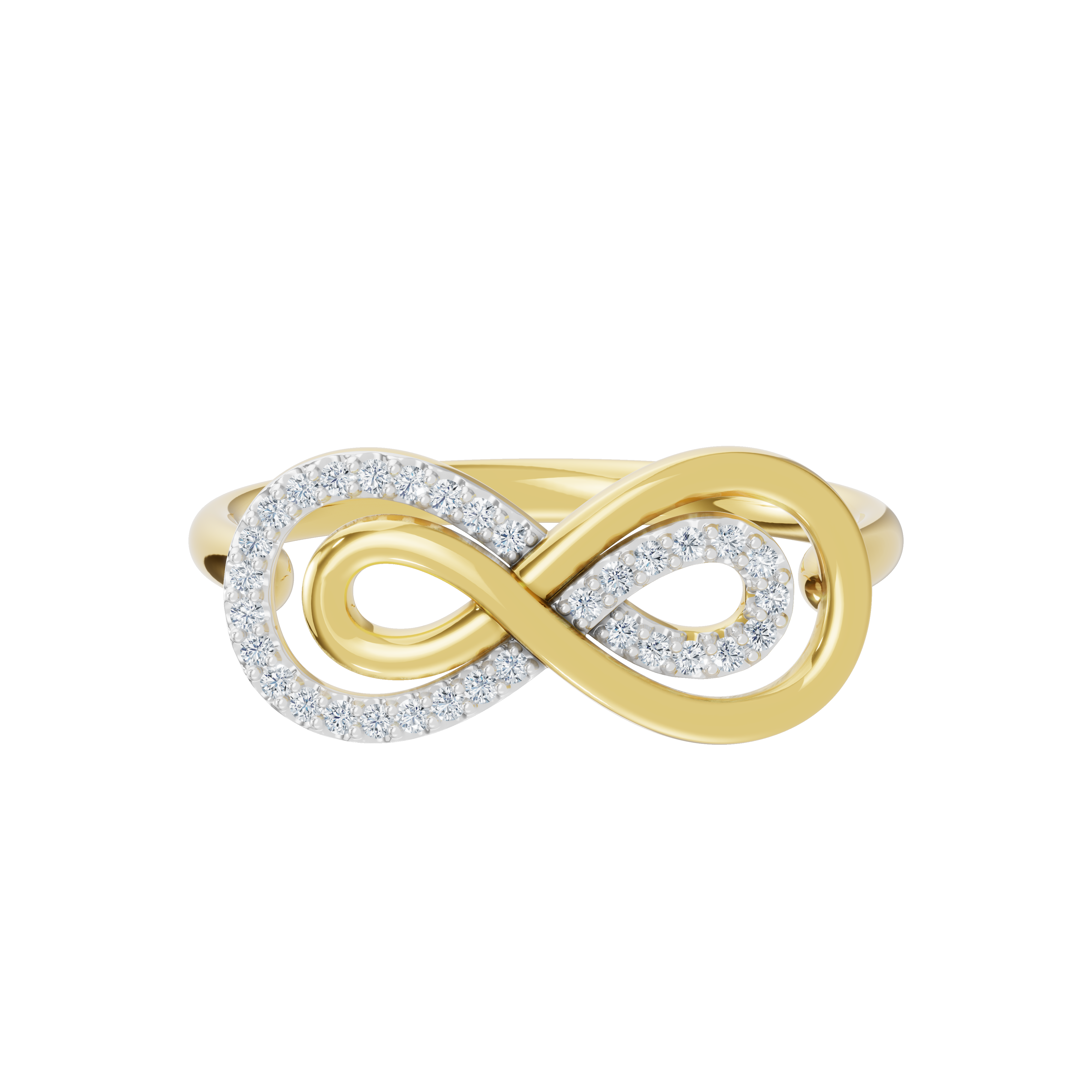 Złoty pierścionek nieskończoność z brylantami, elegancka biżuteria od Venetia Jewels