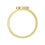 Złoty pierścionek z brylantami z gładką obrączką i ozdobną powierzchnią w górnej części