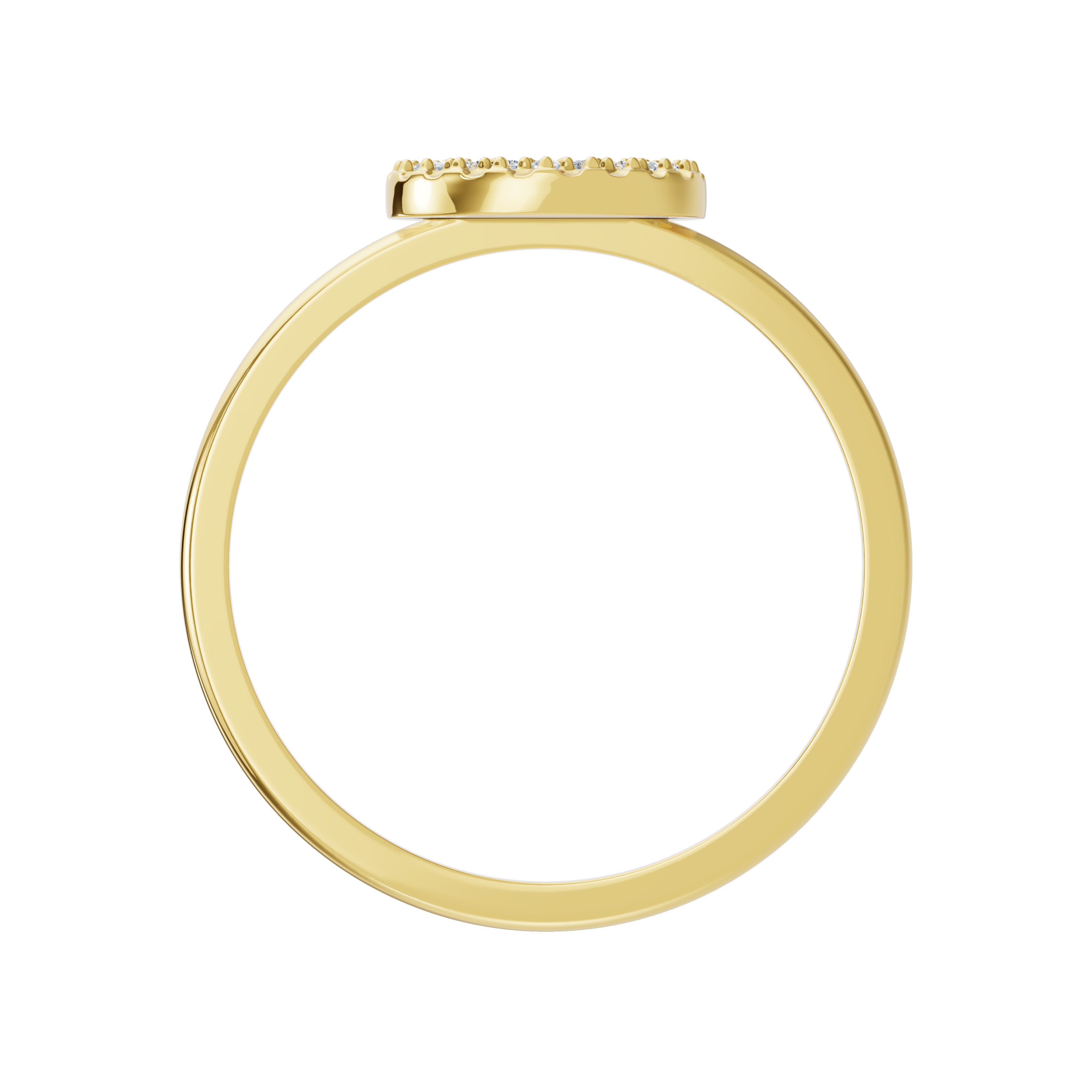 Złoty pierścionek z brylantami z gładką obrączką i ozdobną powierzchnią w górnej części