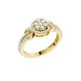 Złoty pierścionek z brylantami w formie kwiatowej rozety