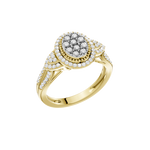 Złoty pierścionek z brylantami od Venetia Jewels, z ozdobnym górnym fasonem i błyszczącymi kamieniami