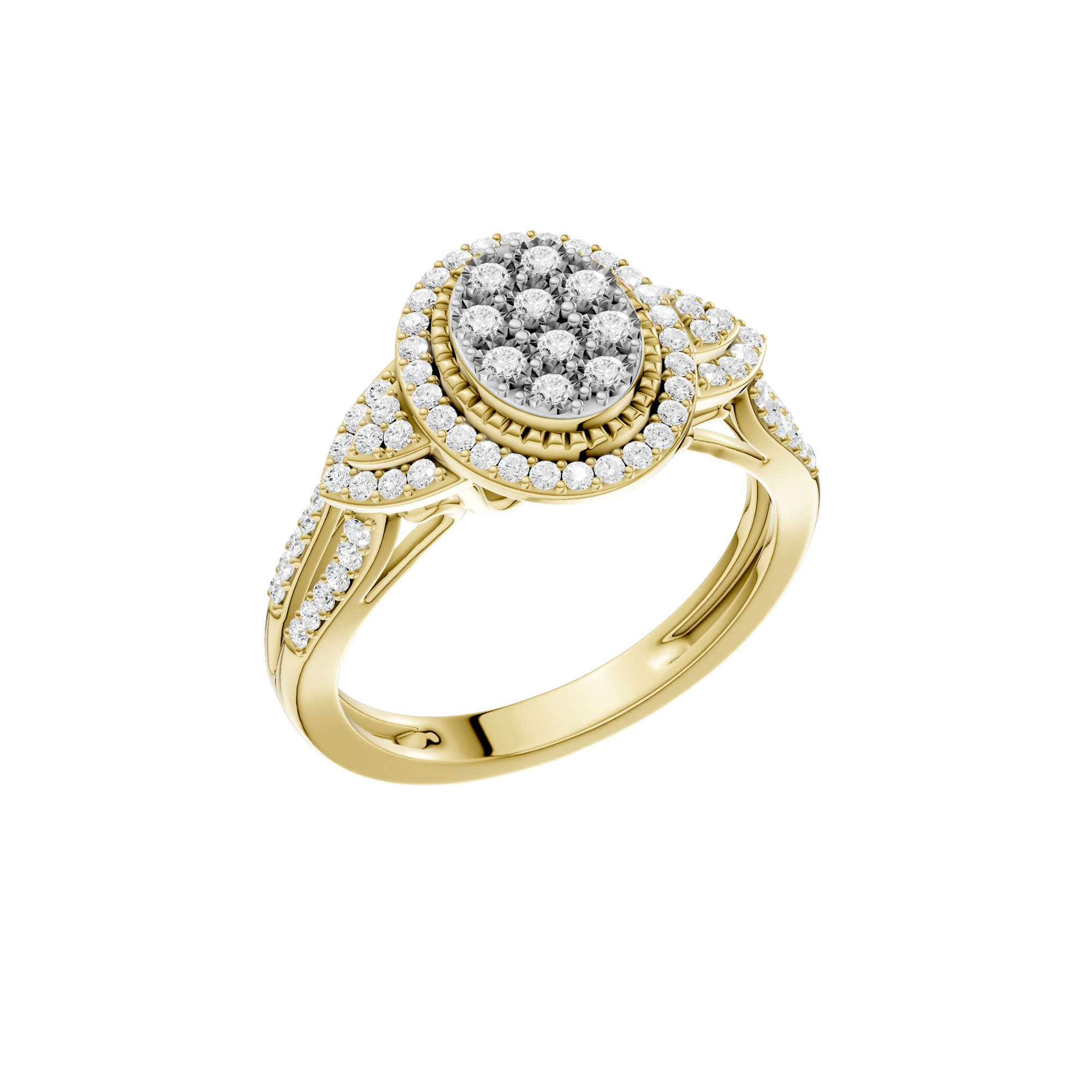 Złoty pierścionek z brylantami od Venetia Jewels, z ozdobnym górnym fasonem i błyszczącymi kamieniami
