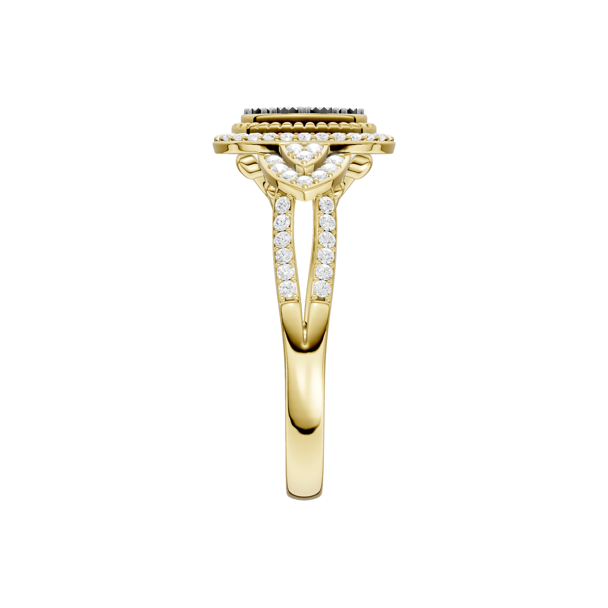 Złoty pierścionek z brylantami o eleganckim wzorze, idealny na specjalne okazje