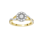 Złoty pierścionek z brylantami o eleganckim wzorze z ozdobnym centralnym kamieniem