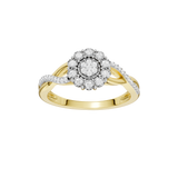 Złoty pierścionek z brylantami o eleganckim wzorze z ozdobnym centralnym kamieniem