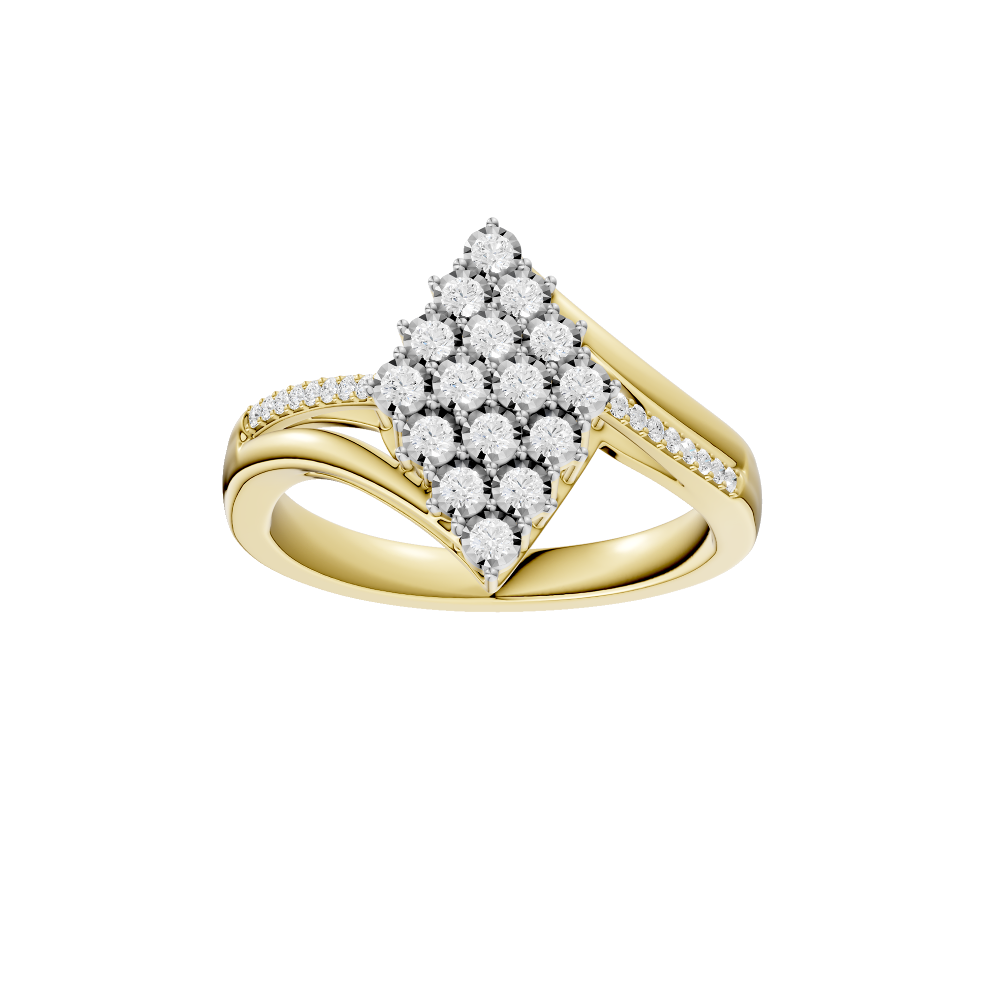 Złoty pierścionek z brylantami o eleganckim kroju z diamentowym blaskiem