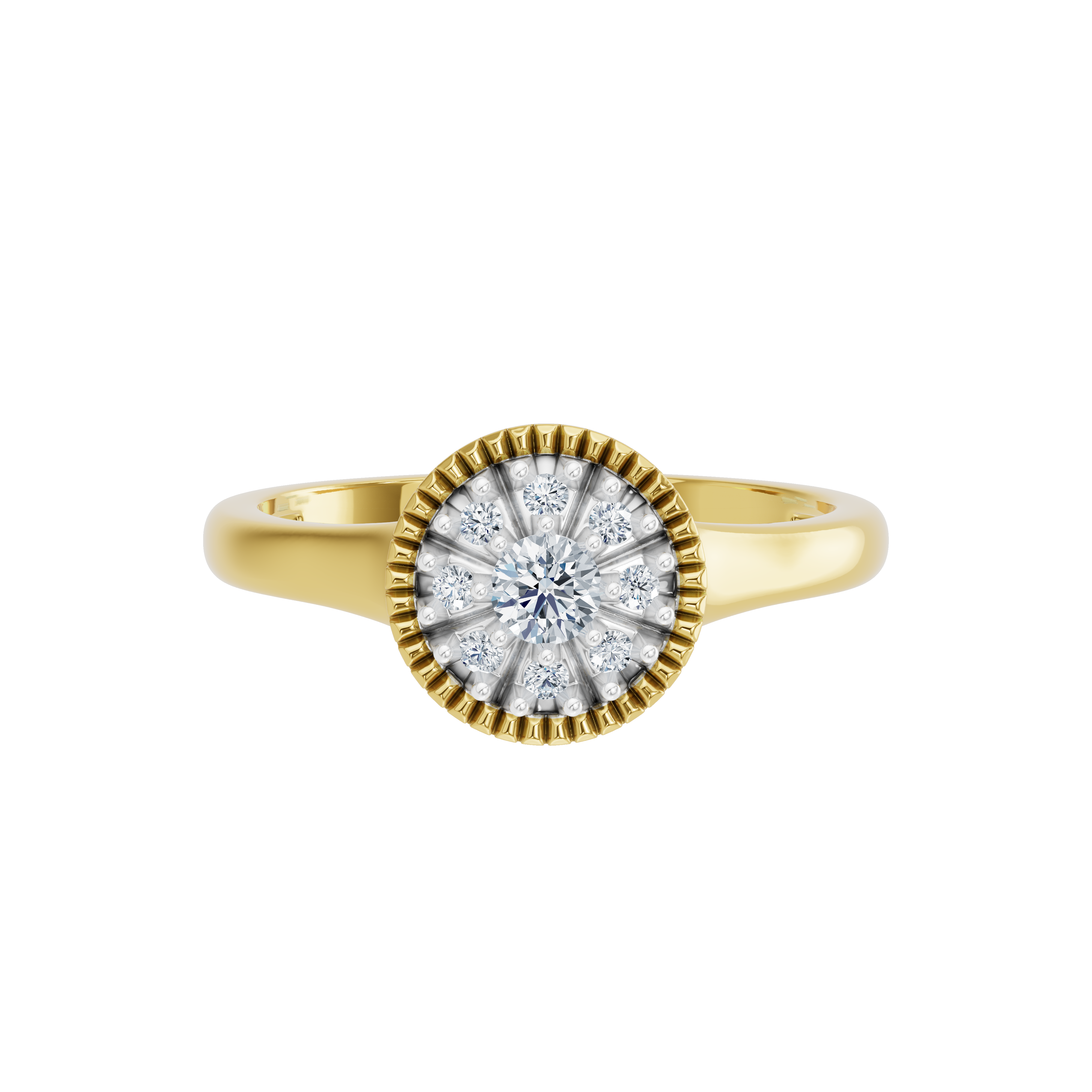 Złoty pierścionek z brylantami z okrągłym brylantowym centralnym kamieniem w eleganckiej oprawie