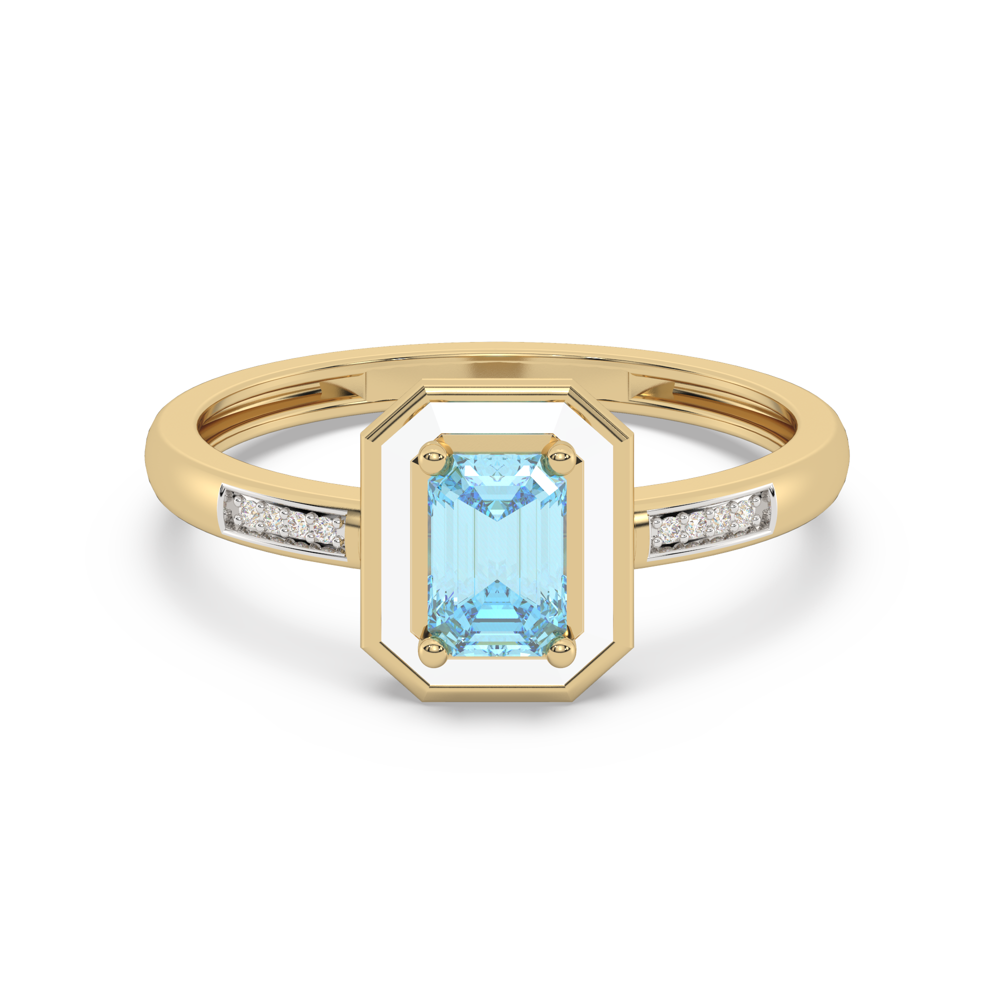 Złoty pierścionek z brylantami i akwamarynem w eleganckim wzornictwie od Venetia Jewels