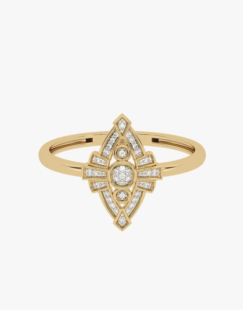 Złoty pierścionek z brylantami w eleganckim kształcie, idealny na specjalne okazje