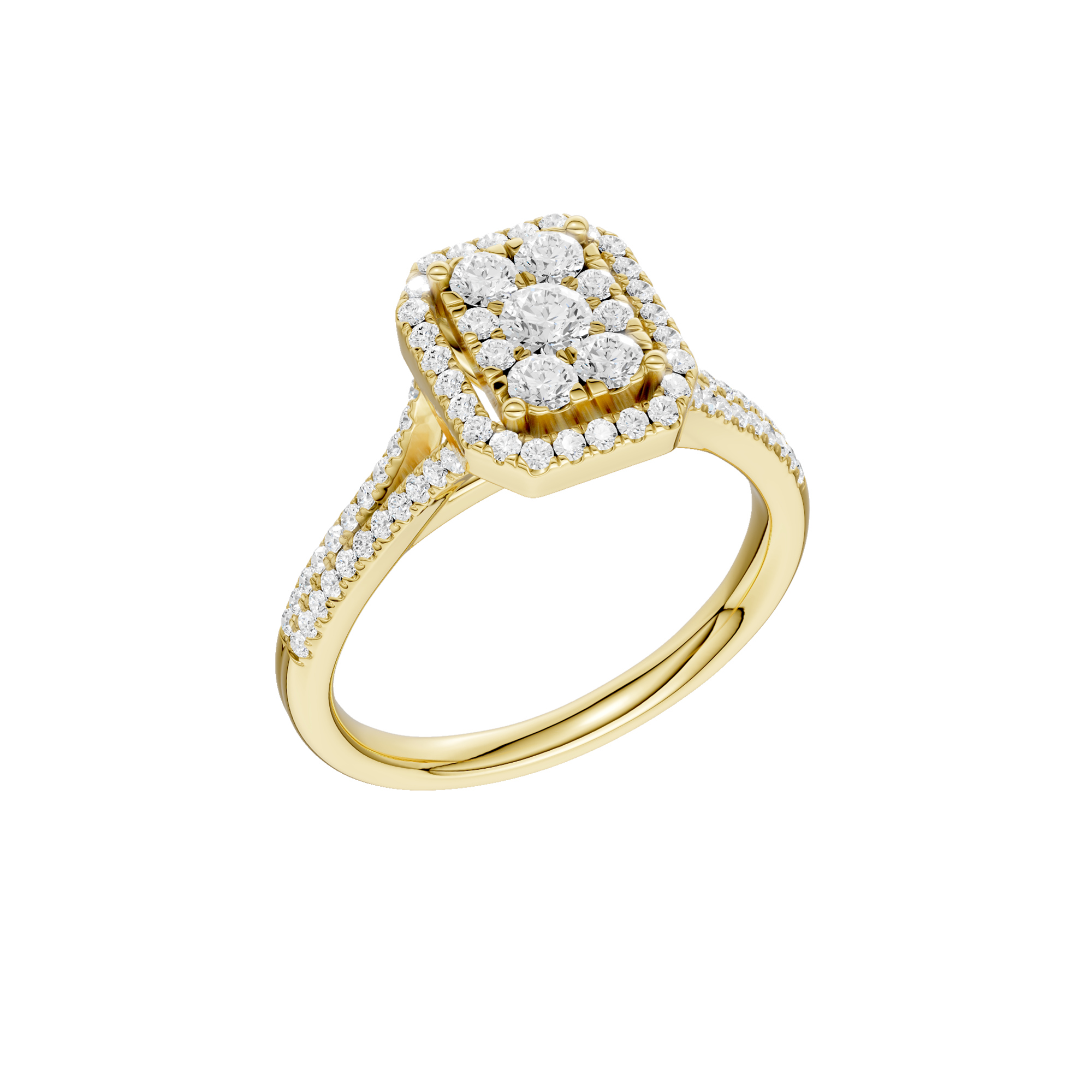 Złoty pierścionek z brylantami od Venetia Jewels z efektownym diamentowym wykończeniem