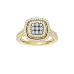 Złoty pierścionek z brylantami z błyszczącą poduszką i wysadzeniem diamentów