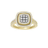 Złoty pierścionek z brylantami z błyszczącą poduszką i wysadzeniem diamentów