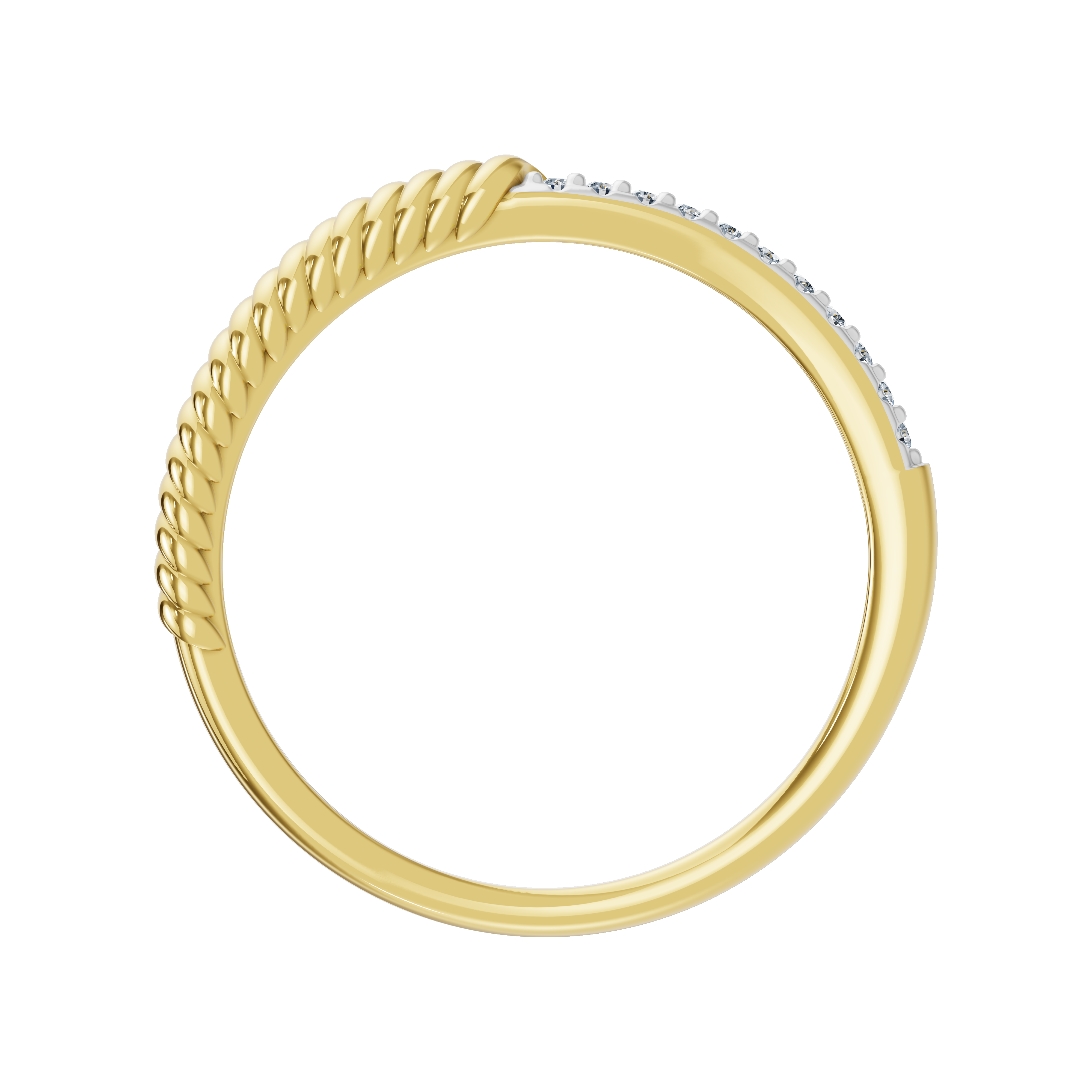 Złoty pierścionek z brylantami od Venetia Jewels z plecionym detalem i subtelnym wykończeniem