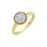 Złoty pierścionek z brylantami z okrągłym diamentowym centrum, elegancki i stylowy