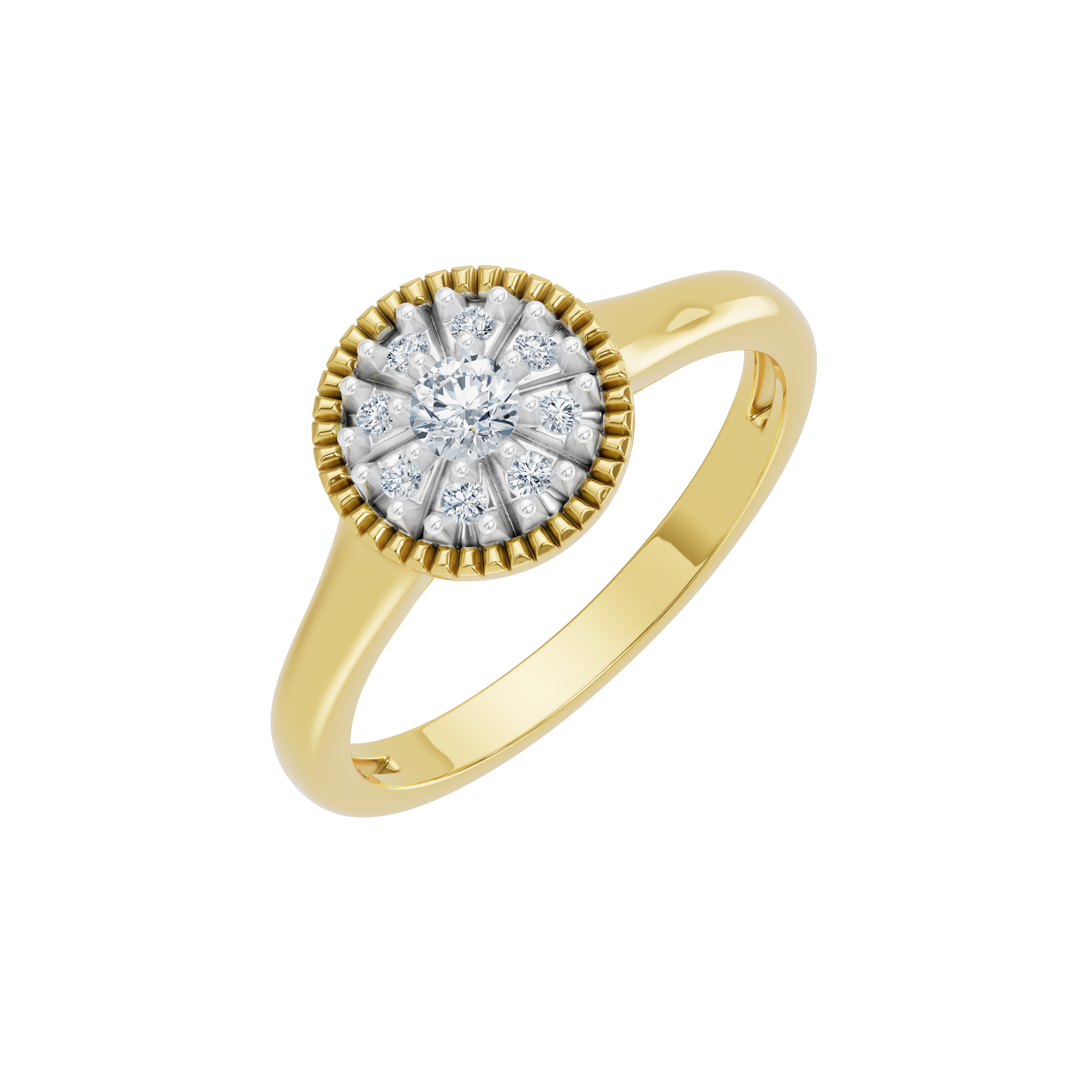Złoty pierścionek z brylantami z okrągłym diamentowym centrum, elegancki i stylowy